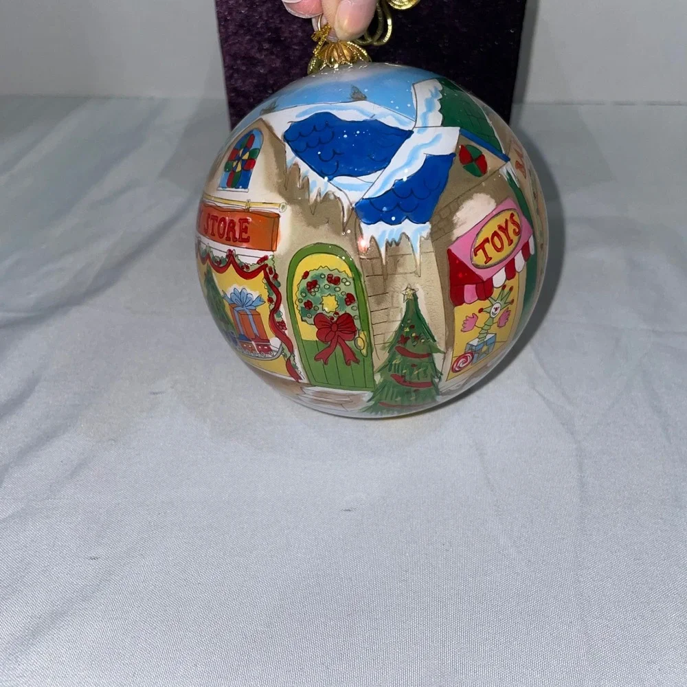 Pier 1 Li Bien Christmas Ornament 2005 Hand Painted Glass Village Toy Store Box